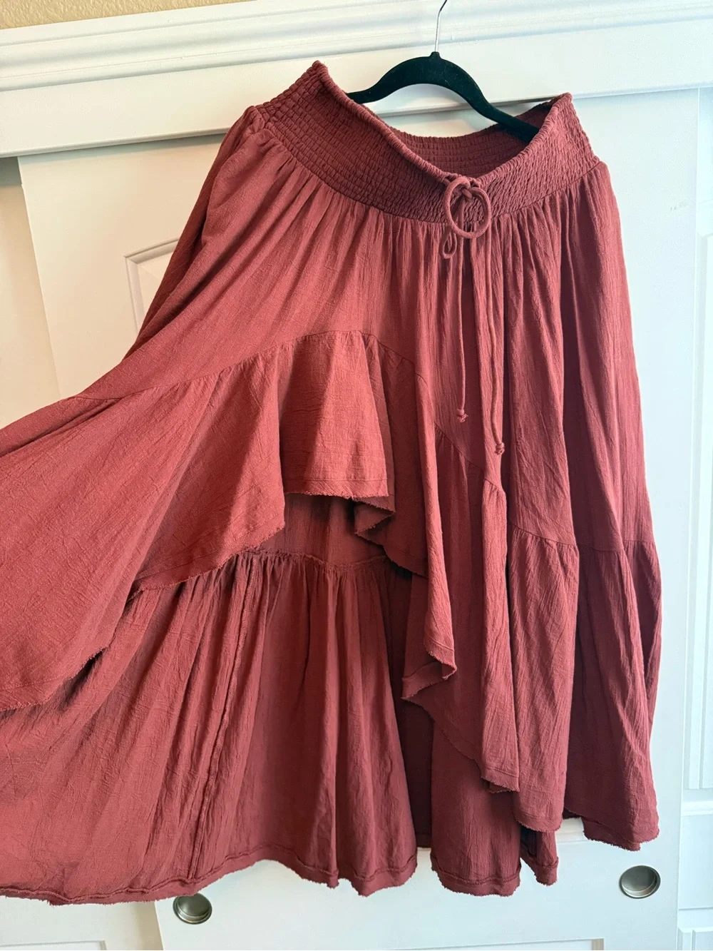 Free People Rust Smocked Waist Boho Hi Low Skirt